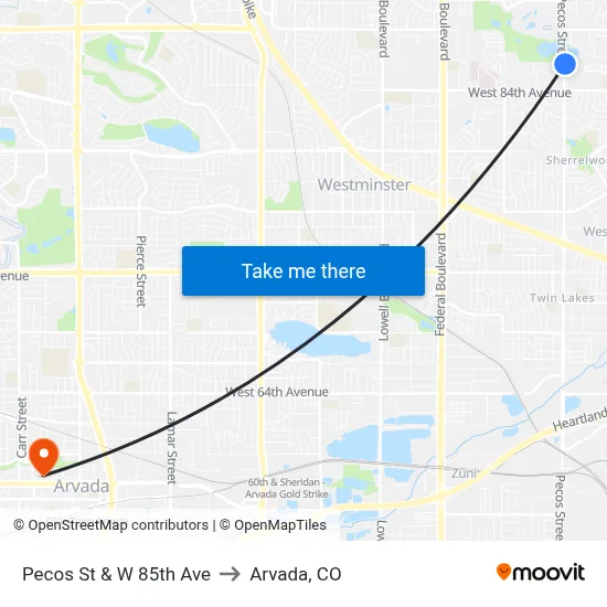 Pecos St & W 85th Ave to Arvada, CO map
