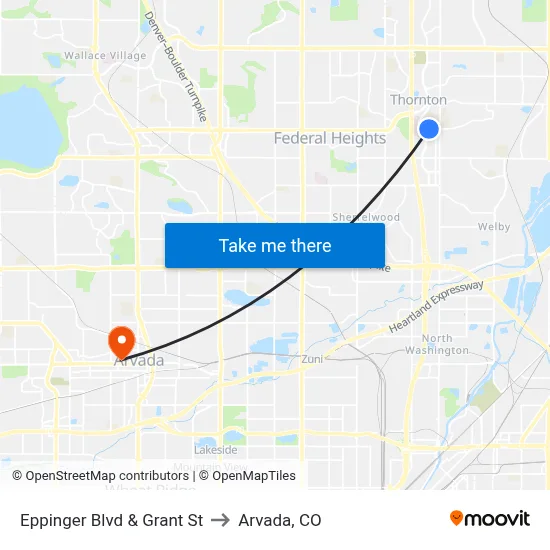 Eppinger Blvd & Grant St to Arvada, CO map