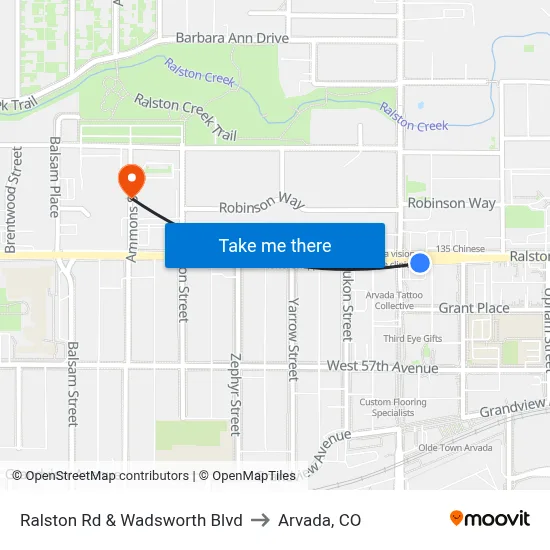 Ralston Rd & Wadsworth Blvd to Arvada, CO map