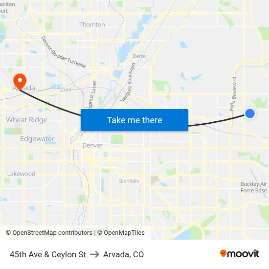 45th Ave & Ceylon St to Arvada, CO map