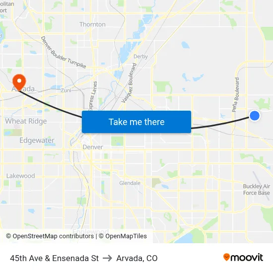 45th Ave & Ensenada St to Arvada, CO map