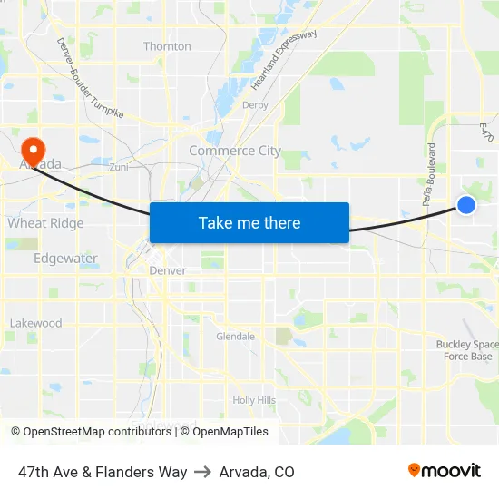 47th Ave & Flanders Way to Arvada, CO map
