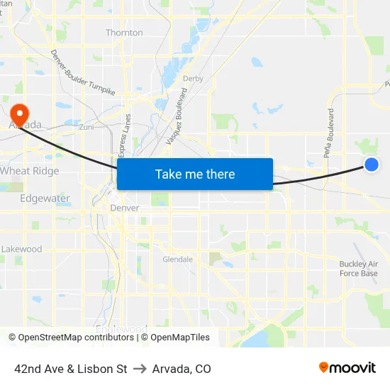 42nd Ave & Lisbon St to Arvada, CO map