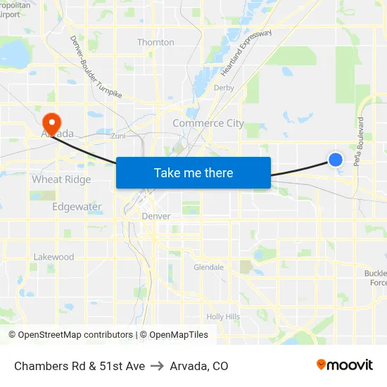 Chambers Rd & 51st Ave to Arvada, CO map