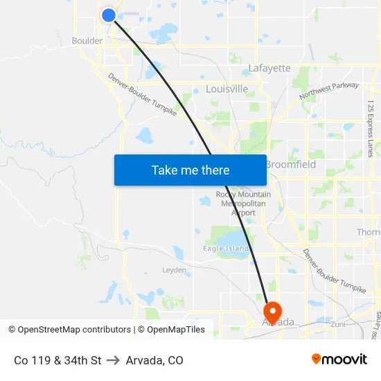 Co 119 & 34th St to Arvada, CO map