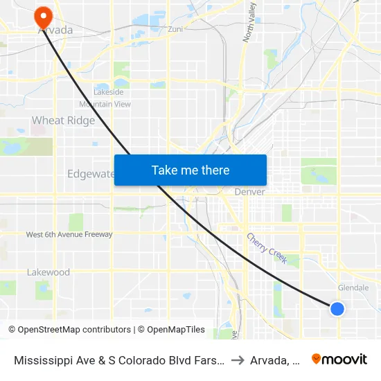 Mississippi Ave & S Colorado Blvd Farside to Arvada, CO map