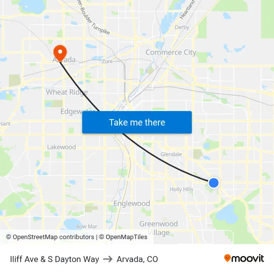 Iliff Ave & S Dayton Way to Arvada, CO map