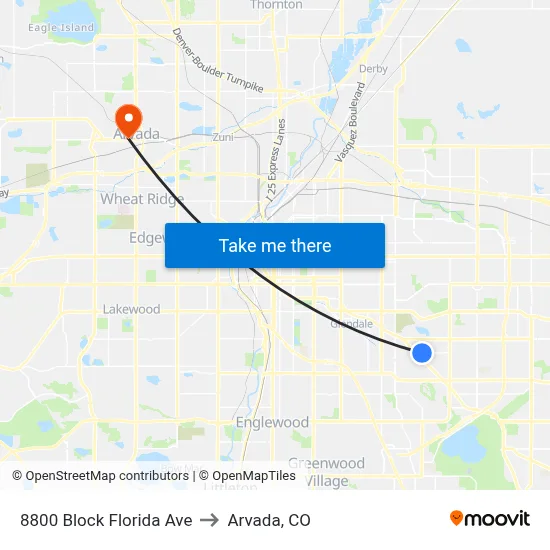 8800 Block Florida Ave to Arvada, CO map