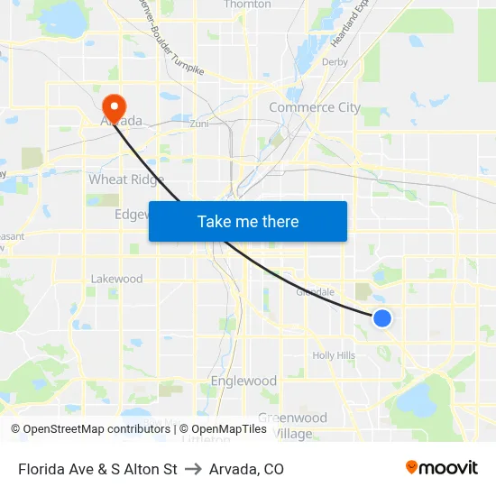 Florida Ave & S Alton St to Arvada, CO map