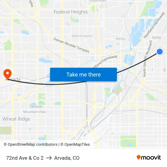 72nd Ave & Co 2 to Arvada, CO map