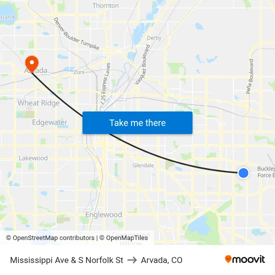 Mississippi Ave & S Norfolk St to Arvada, CO map
