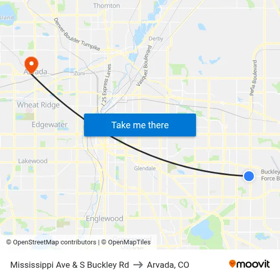 Mississippi Ave & S Buckley Rd to Arvada, CO map