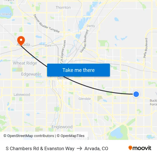 S Chambers Rd & Evanston Way to Arvada, CO map