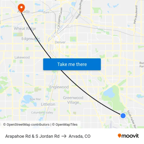 Arapahoe Rd & S Jordan Rd to Arvada, CO map