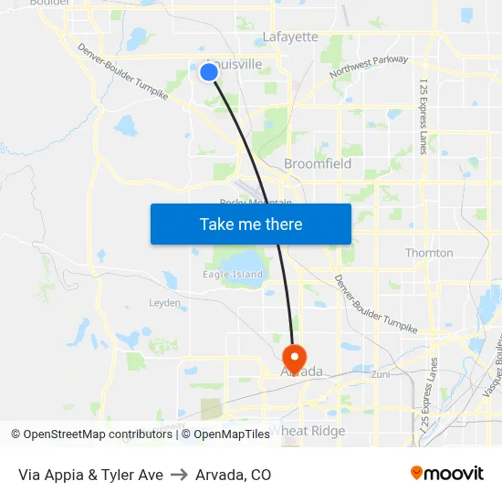 Via Appia & Tyler Ave to Arvada, CO map