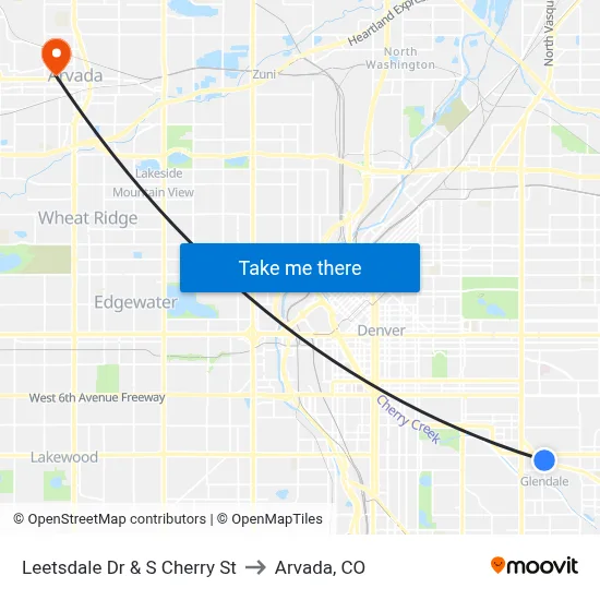 Leetsdale Dr & S Cherry St to Arvada, CO map