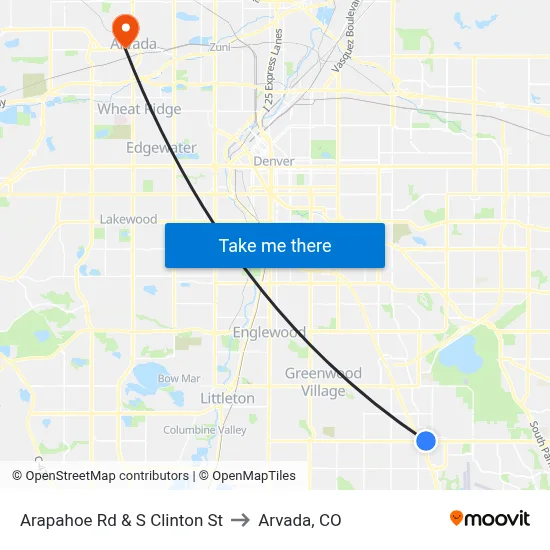 Arapahoe Rd & S Clinton St to Arvada, CO map