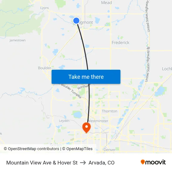 Mountain View Ave & Hover St to Arvada, CO map