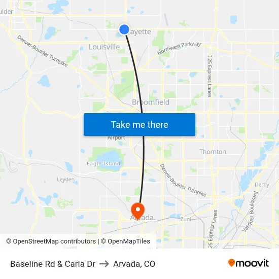 Baseline Rd & Caria Dr to Arvada, CO map