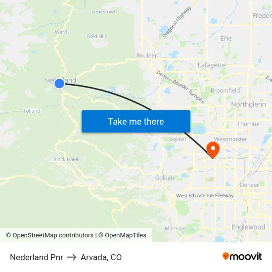 Nederland Pnr to Arvada, CO map