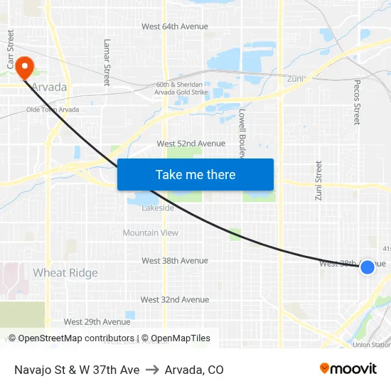 Navajo St & W 37th Ave to Arvada, CO map