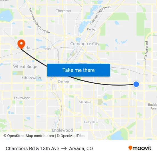Chambers Rd & 13th Ave to Arvada, CO map
