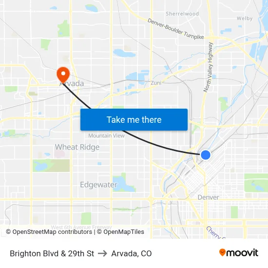 Brighton Blvd & 29th St to Arvada, CO map