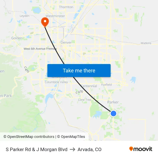 S Parker Rd & J Morgan Blvd to Arvada, CO map