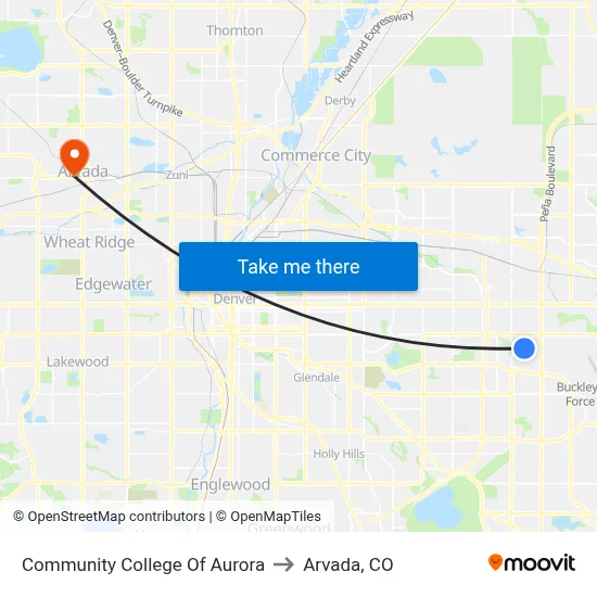 Community College Of Aurora to Arvada, CO map