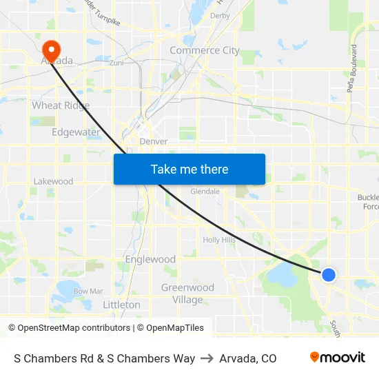 S Chambers Rd & S Chambers Way to Arvada, CO map