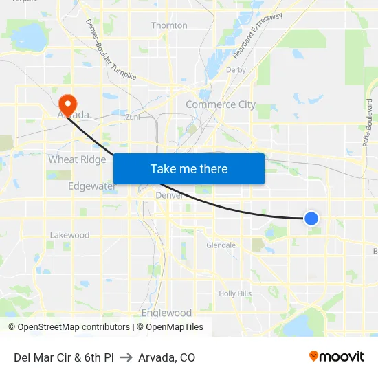 Del Mar Cir & 6th Pl to Arvada, CO map