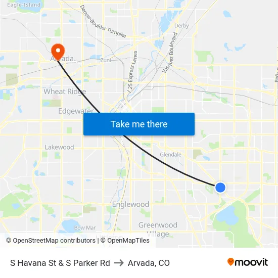 S Havana St & S Parker Rd to Arvada, CO map