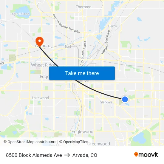 8500 Block Alameda Ave to Arvada, CO map