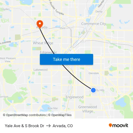 Yale Ave & S Brook Dr to Arvada, CO map