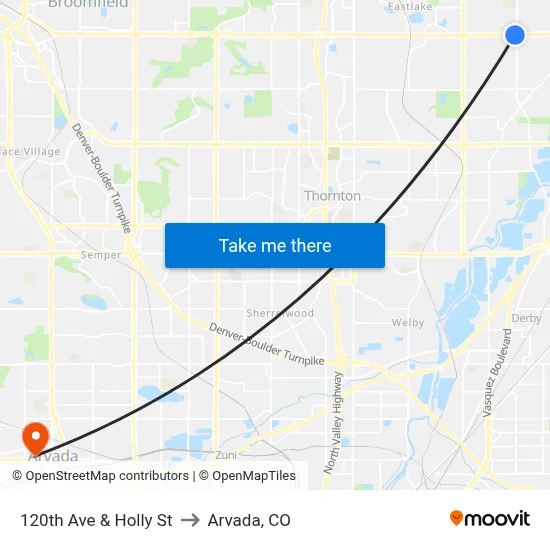 120th Ave & Holly St to Arvada, CO map