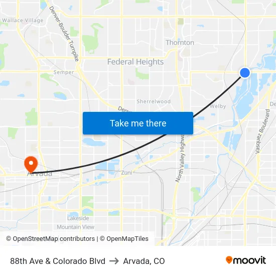 88th Ave & Colorado Blvd to Arvada, CO map