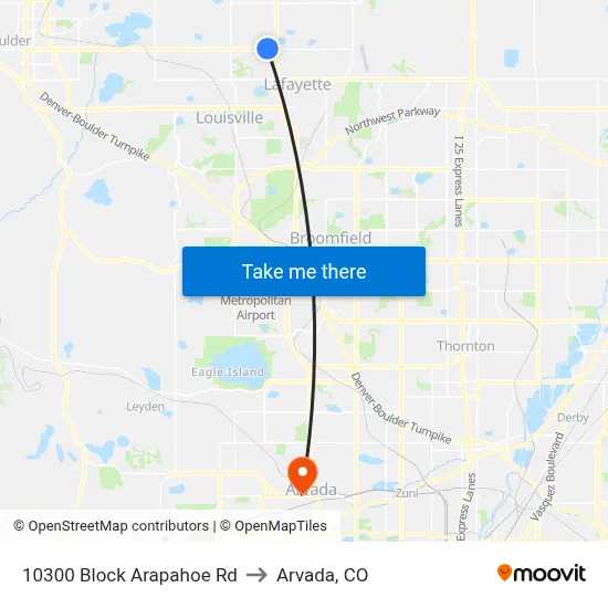 10300 Block Arapahoe Rd to Arvada, CO map