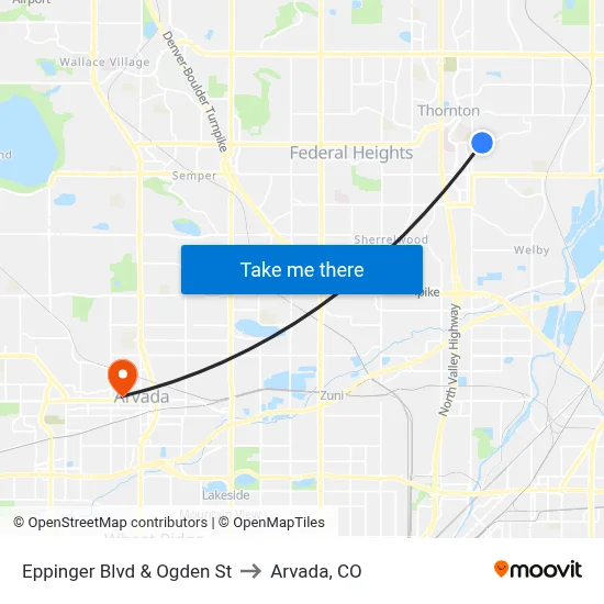 Eppinger Blvd & Ogden St to Arvada, CO map