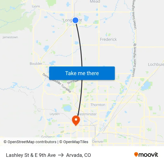 Lashley St & E 9th Ave to Arvada, CO map