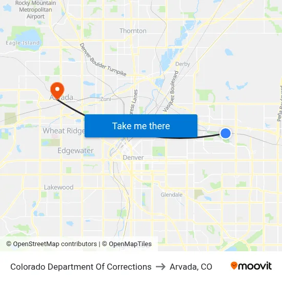 Colorado Department Of Corrections to Arvada, CO map
