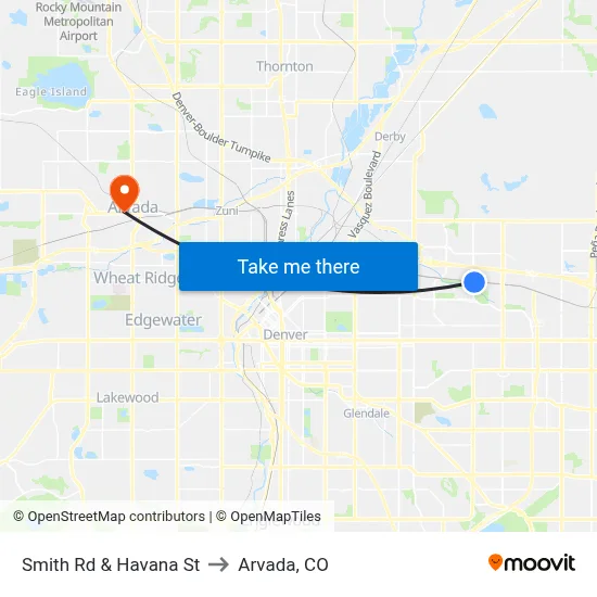 Smith Rd & Havana St to Arvada, CO map