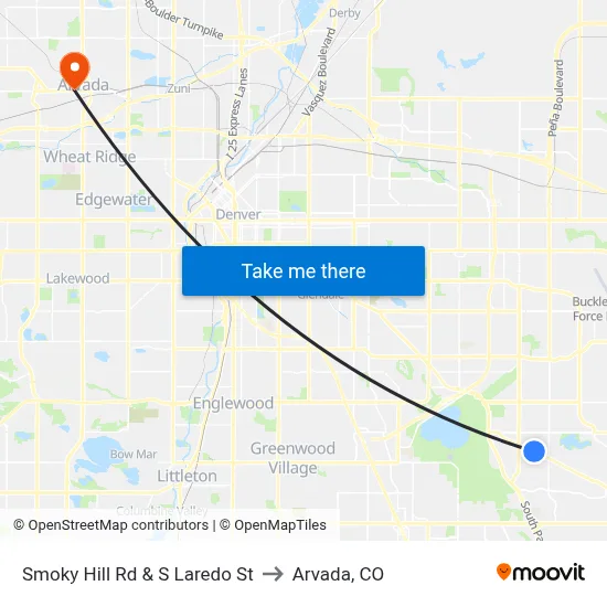 Smoky Hill Rd & S Laredo St to Arvada, CO map