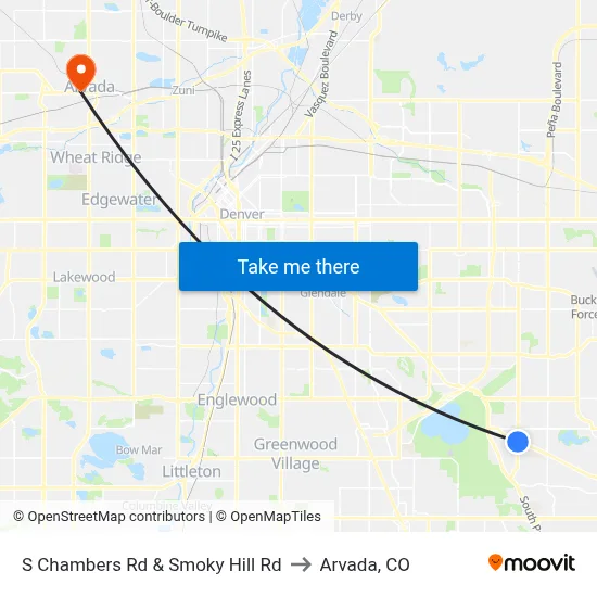 S Chambers Rd & Smoky Hill Rd to Arvada, CO map