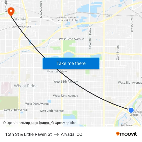 15th St & Little Raven St to Arvada, CO map