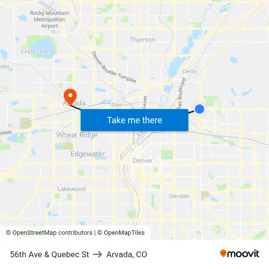 56th Ave & Quebec St to Arvada, CO map