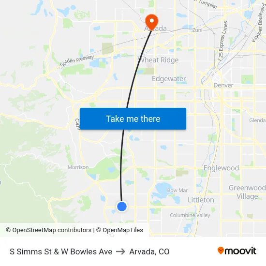S Simms St & W Bowles Ave to Arvada, CO map