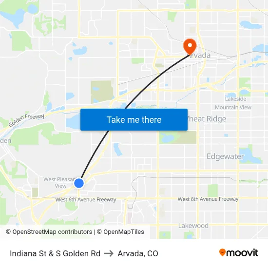 Indiana St & S Golden Rd to Arvada, CO map