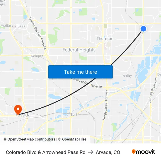 Colorado Blvd & Arrowhead Pass Rd to Arvada, CO map