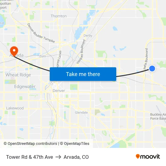 Tower Rd & 47th Ave to Arvada, CO map