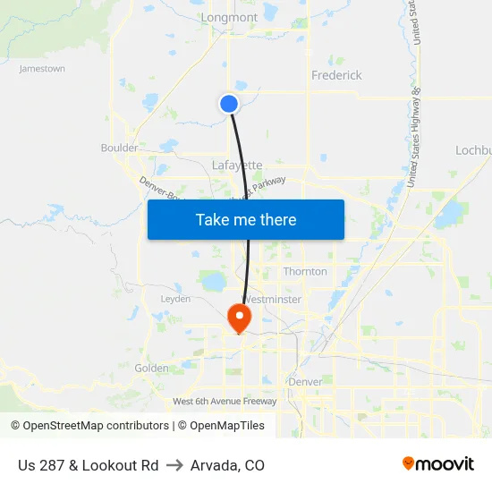 Us 287 & Lookout Rd to Arvada, CO map